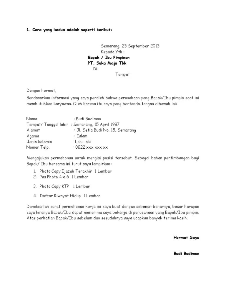 Bermaksud melamar pekerjaan di perusahaan yang bapak / ibu . Contoh Surat Lamaran Kerja Pdf