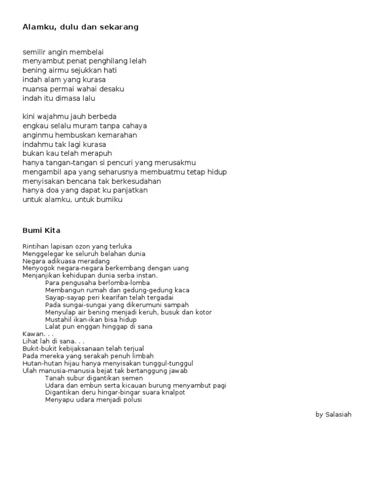 Desaku yang kucinta pujaan hatiku tempat ayah dan bunda dan handaitaulanku tak mudah kulupakan tak mudah bercerai selalu kurindukan desaku yang permai. 32 Kumpulan Puisi Desaku