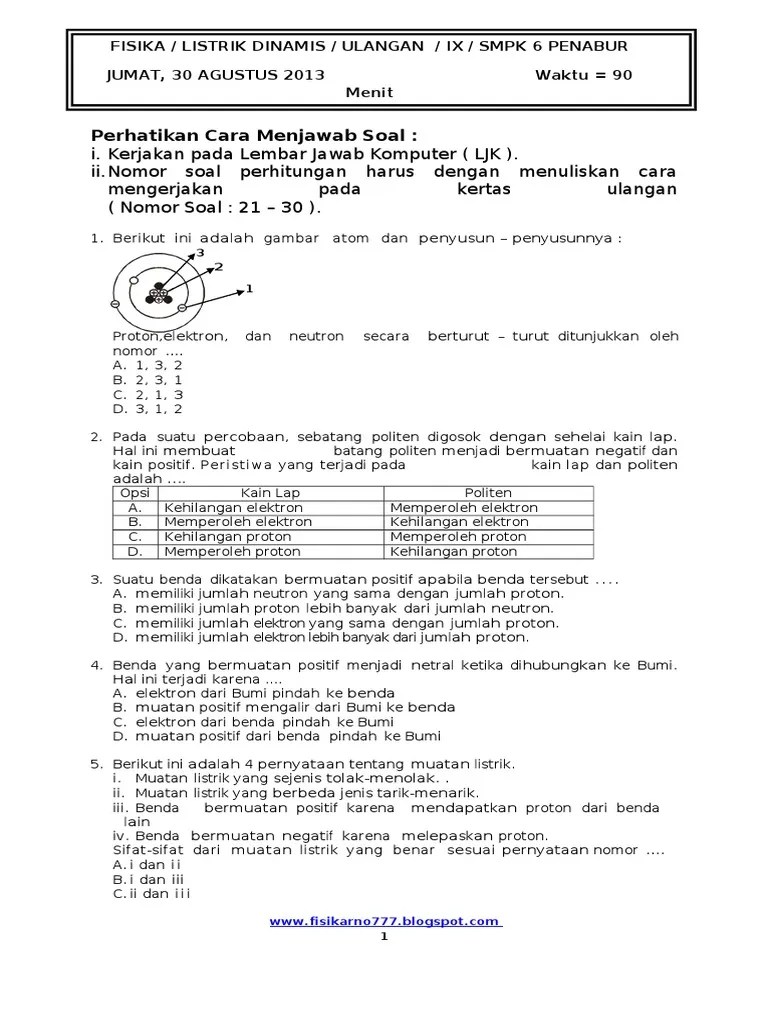 Ulangan Listrik Listrik Statis | PDF