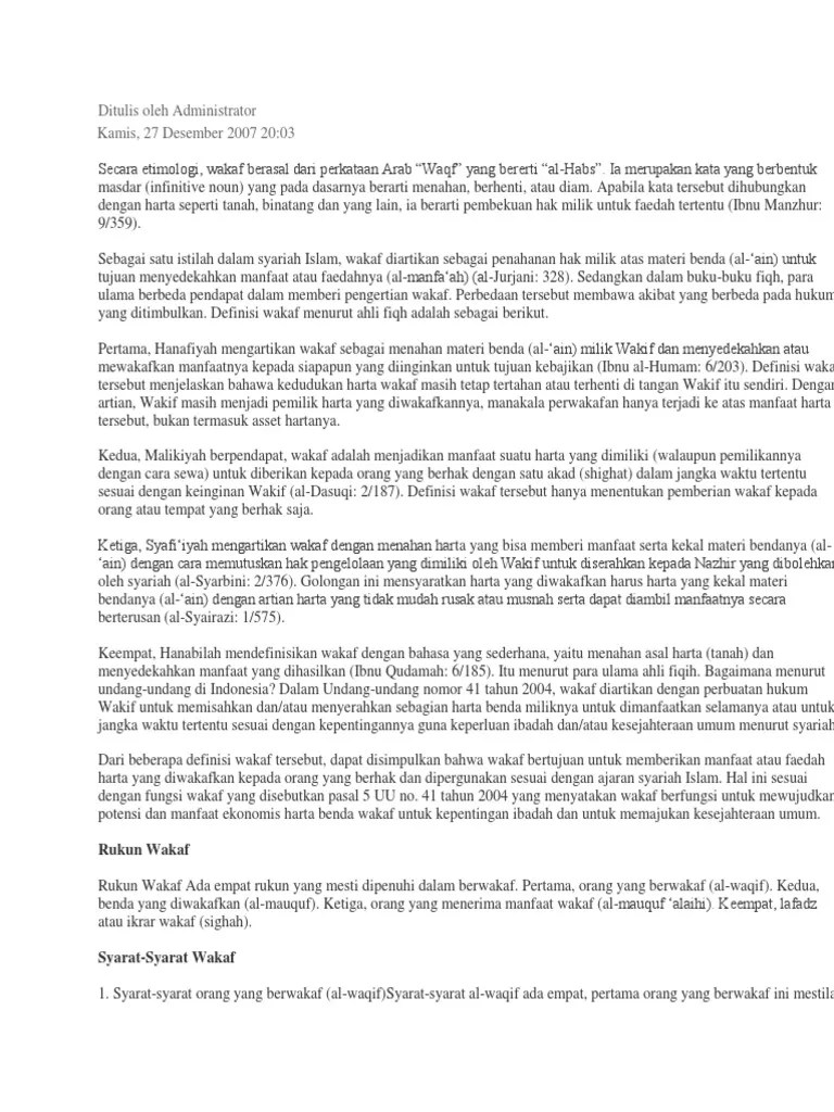 Seorang Wakif Harus Mampu Bertindak Secara Hukum Disebut - Coba Sebutkan