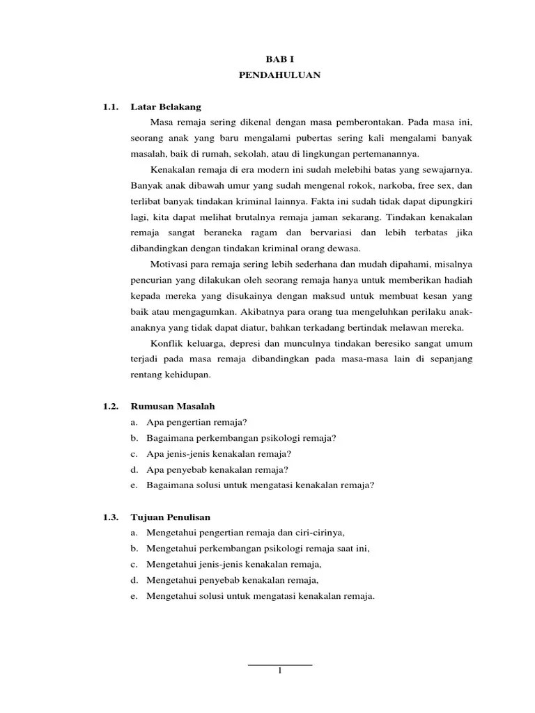 Contoh Makalah Tentang Kenakalan Remaja Yang Singkat