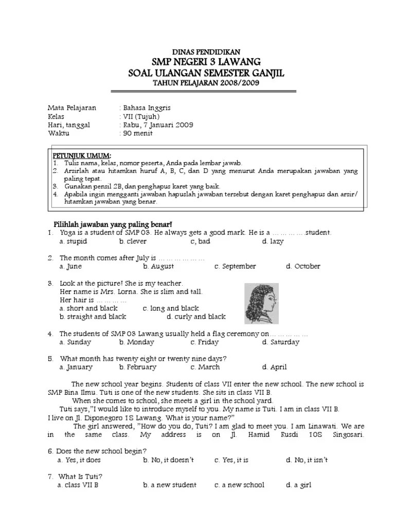 Soal pas/uas bahasa inggris terpadu kelas xi sma/ma/smk kurikulum 2013 revisi terbaru merupakan soal uji kemampuan peserta didik untuk mengetahui sejauhmana pemahaman peserta didik didalam materi yang sudah di sampaikan dalam kegiatan belajar mengajar selama satu … Contoh Soal Uts Bahasa Inggris Smp Kelas 7 Semester 1