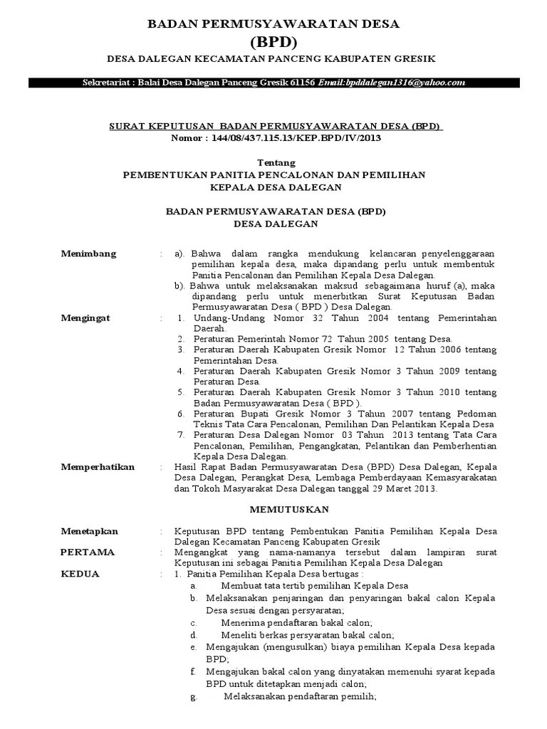 Tata cara pemilihan kepala desa di kabupaten karawang. Contoh Sk Panitia Pemilihan Bpd Beinyu Com