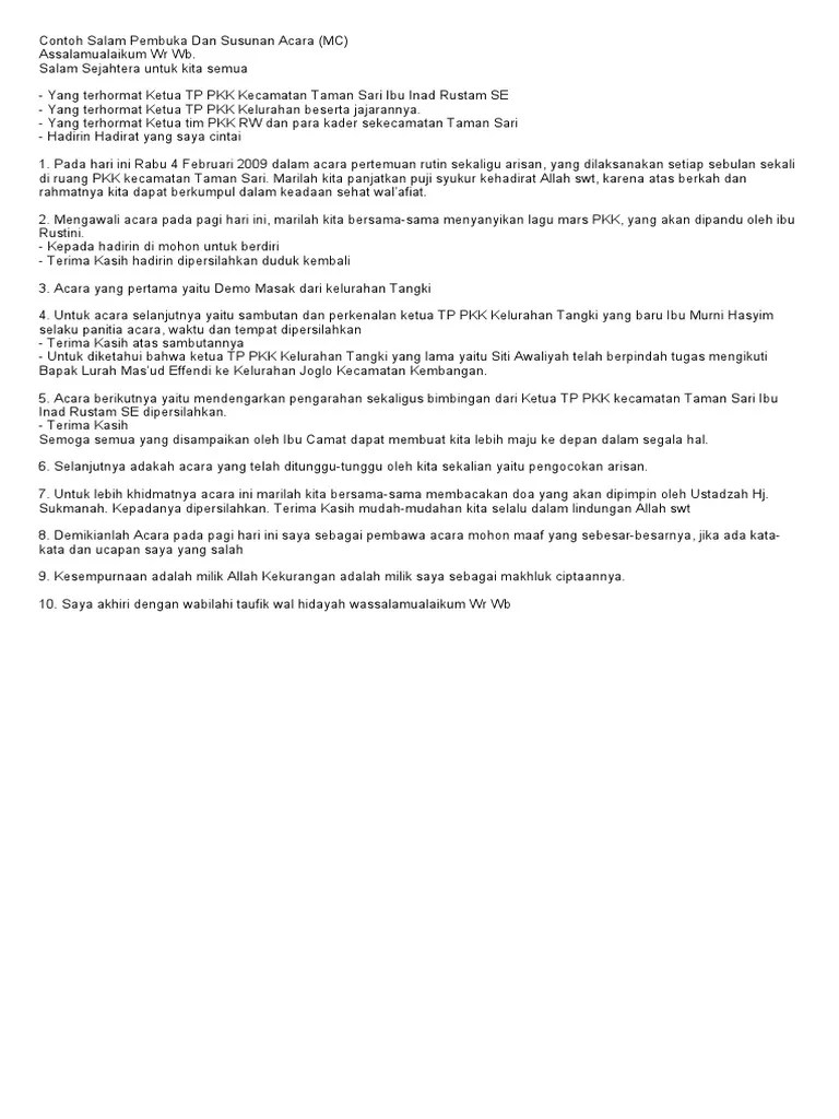 Contoh Kata Sambutan Ibu Ketua Pkk