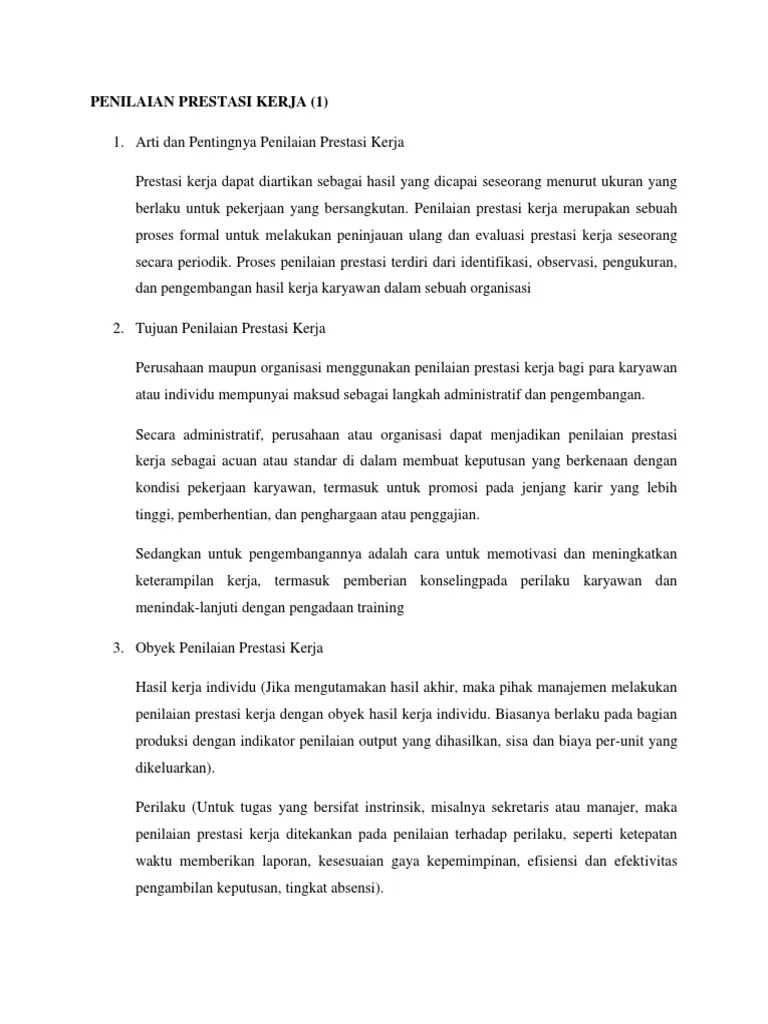 Berikut ini beberapa pengertian manajemen sdm menurut beberapa parapakar antara lain: Penilaian Prestasi Kerja Pdf