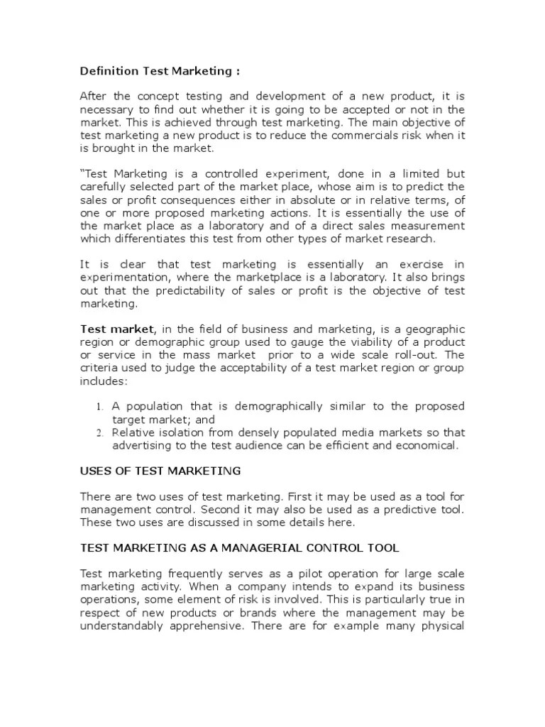Definition Test Marketing | PDF | Marketing | Business Economics