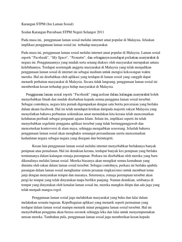 Orang yang melakukan sesuatu contoh: Contoh Karangan Stpm Bahasa Melayu Rylandcxt