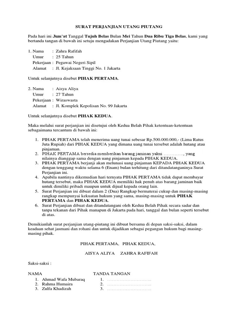 Tulis keterangan singkat berupa tanggal surat yang berfungsi untuk mengingatkan kesepakatan yang sudah . Surat Perjanjian Utang Piutang