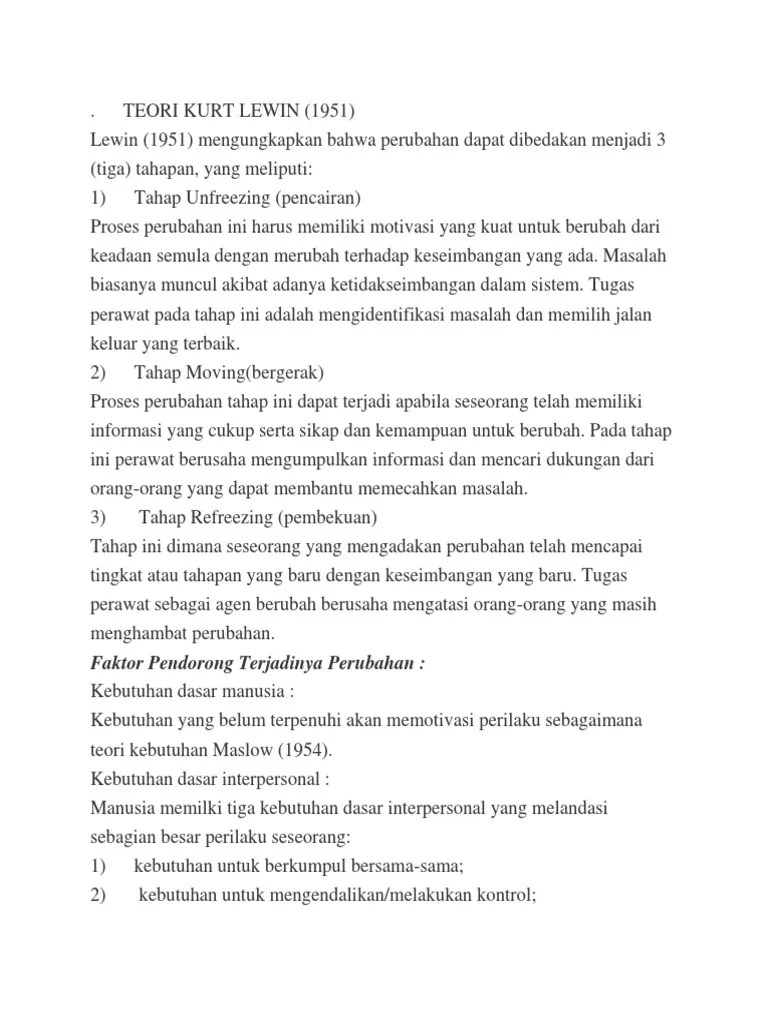 Adanya manajemen perubahan, transformasi organisasi tidak dapat. Teori Kurt Lewin Pdf