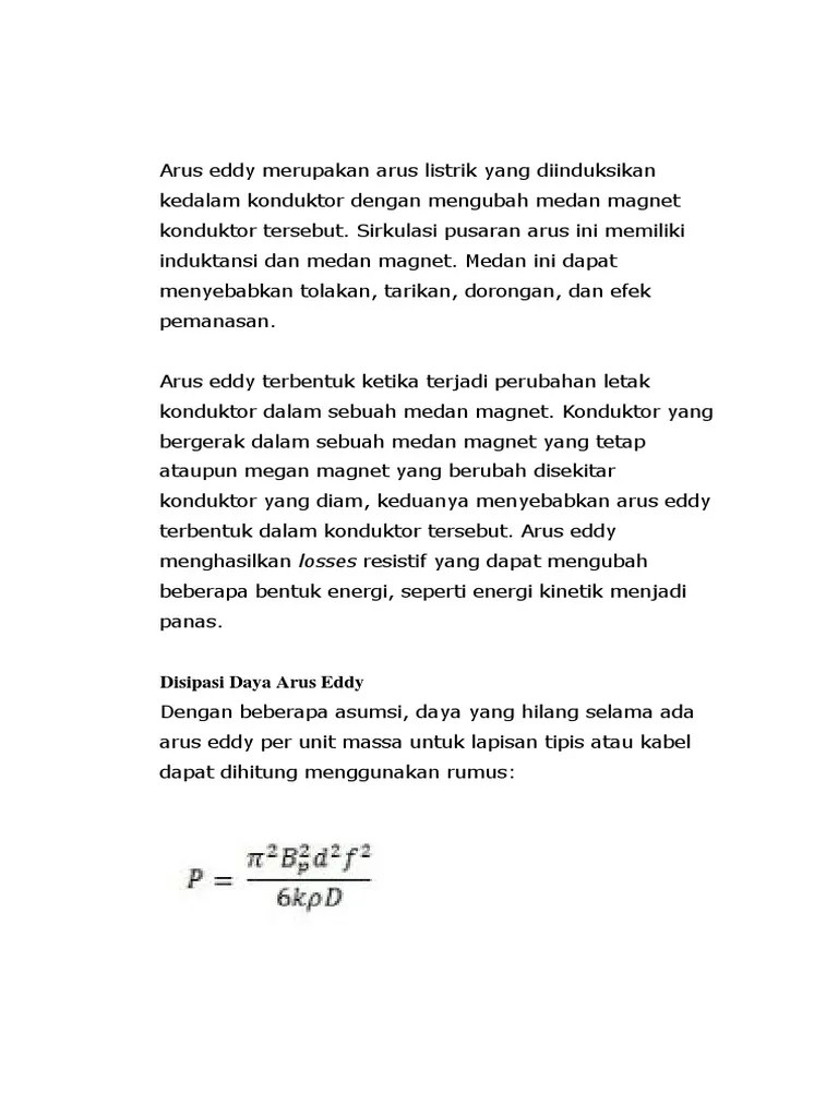 Arus Eddy Merupakan Arus Listrik Yang Diinduksikan Kedalam Konduktor Dengan  Mengubah Medan Magnet Konduktor Tersebut | PDF