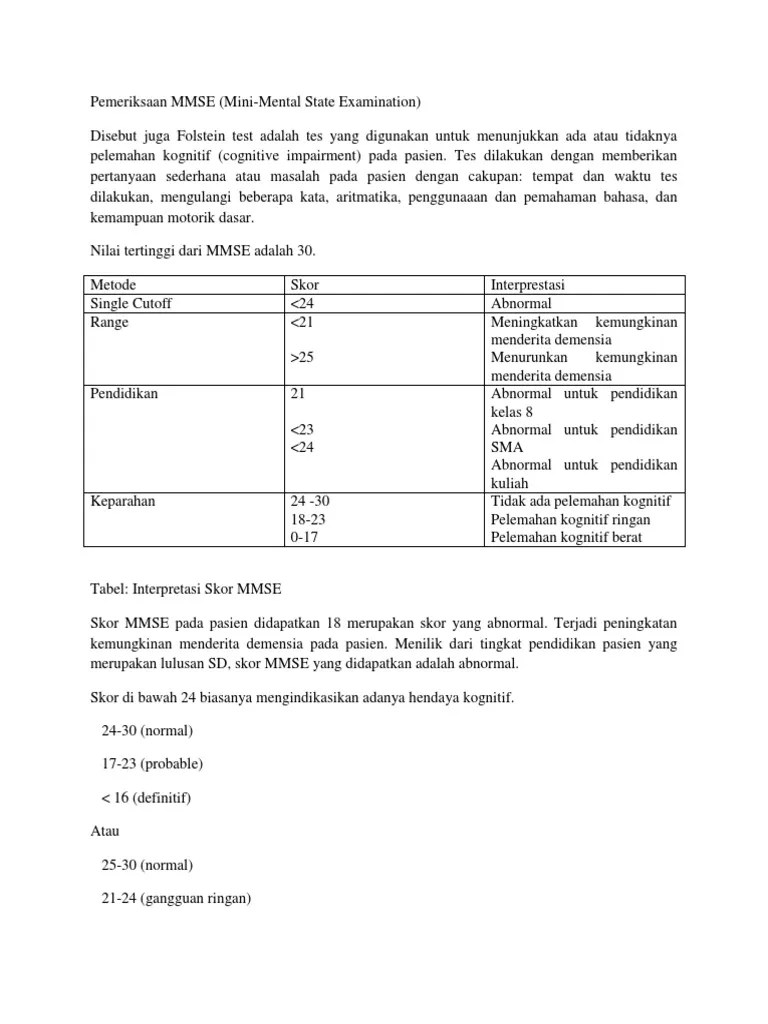 Administration, accuracy and for clarity, following are some sample mmse questions: Pemeriksaan MMSE.docx