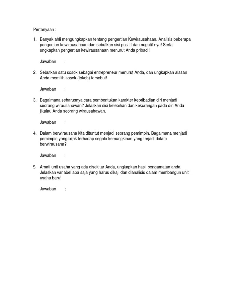 Soal Kewirausahaan Undaa | PDF