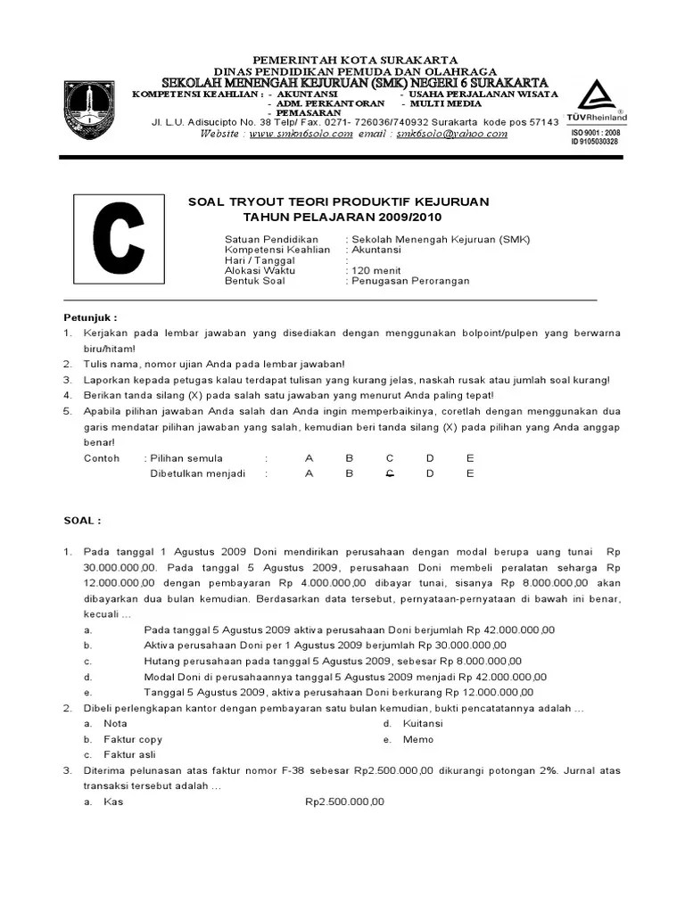 Berikut ini adalah file tentang soal un smk kejuruan akuntansi yang . Contoh Soal Lsp Akuntansi Smk