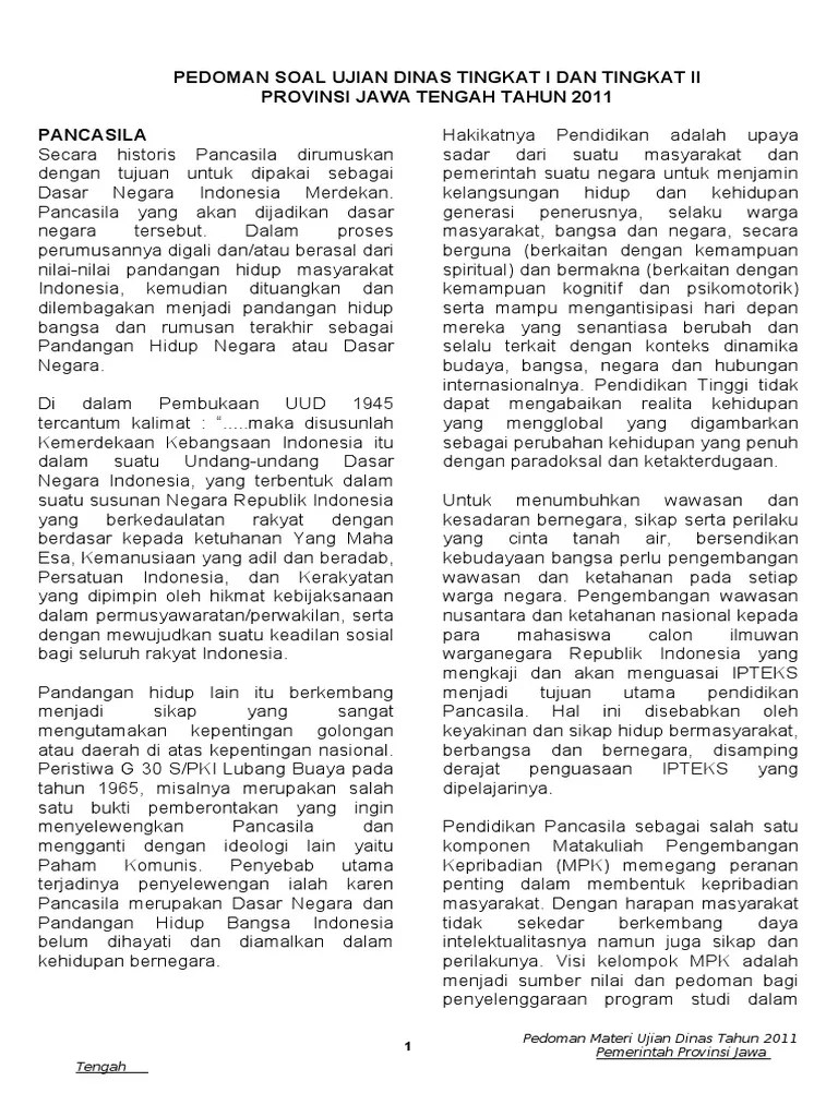 Kisi Kisi Soal Ujian Dinas Tingkat I Ii 2011