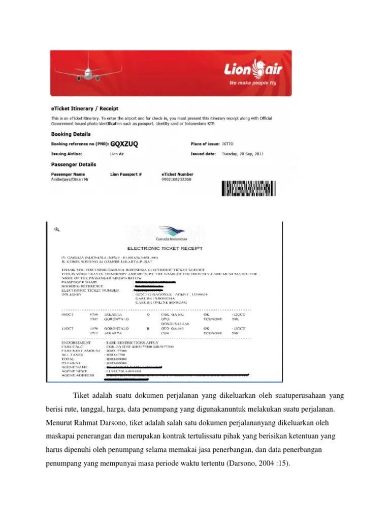 Tiket Adalah Suatu Dokumen Perjalanan Yang Dikeluarkan Oleh Suatuperusahaan  Yang Berisi Rute | PDF