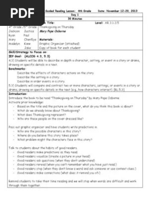 Read the following text and do the comprehension question . Thanksgiving On Thursday Guided Reading Lesson Plans 3 Days Pdf Reading Comprehension Lesson Plan