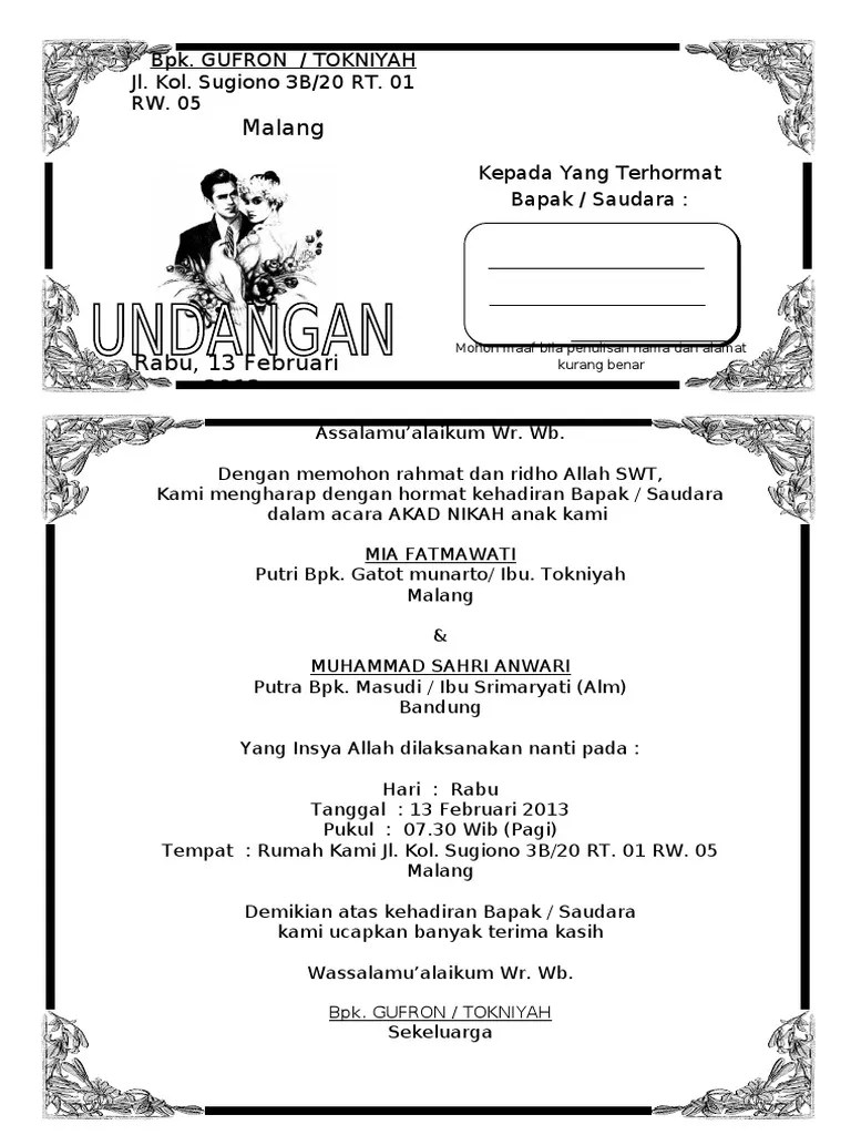 Undangan walimatul khitan dan aqiqah husain. Undangan akad nikah
