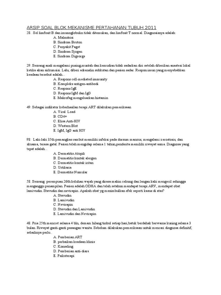 Arsip Soal Blok Mekanisme Pertahanan Tubuh 2011 | PDF