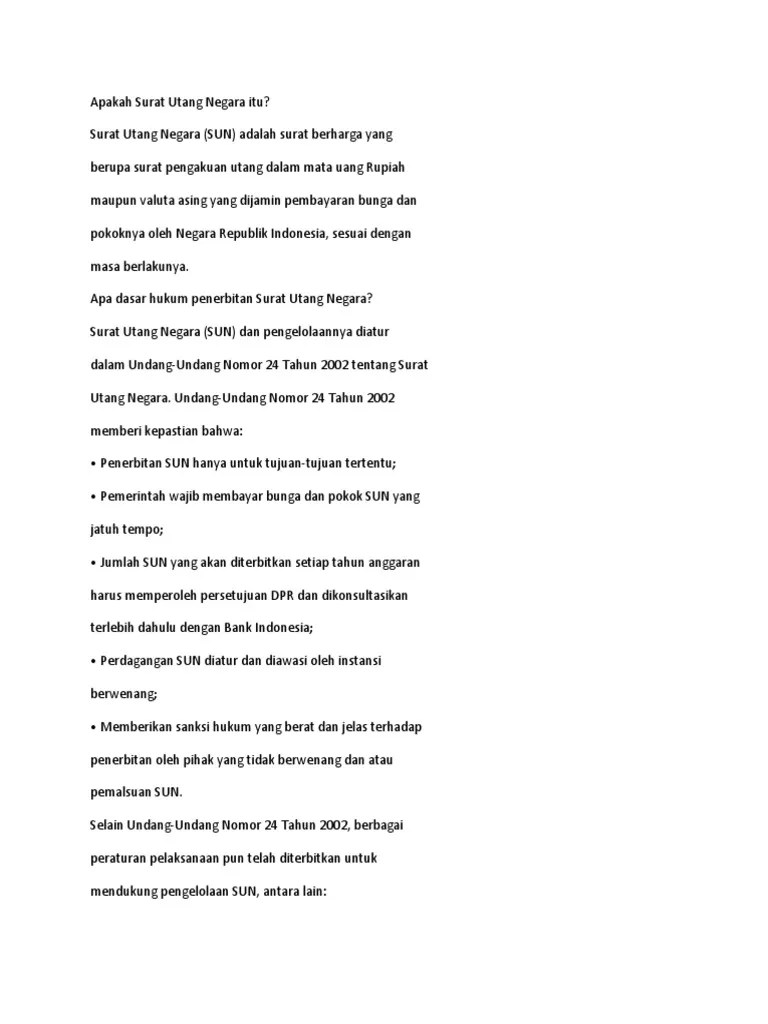 Obligasi negara ini jatuh tempo pada tanggal 15 februari 2021 dan kupon dibayarkan di belakang pada tanggal 15 februari dan 15 agustus setiap tahunnya. Apakah Surat Utang Negara Itu Pdf