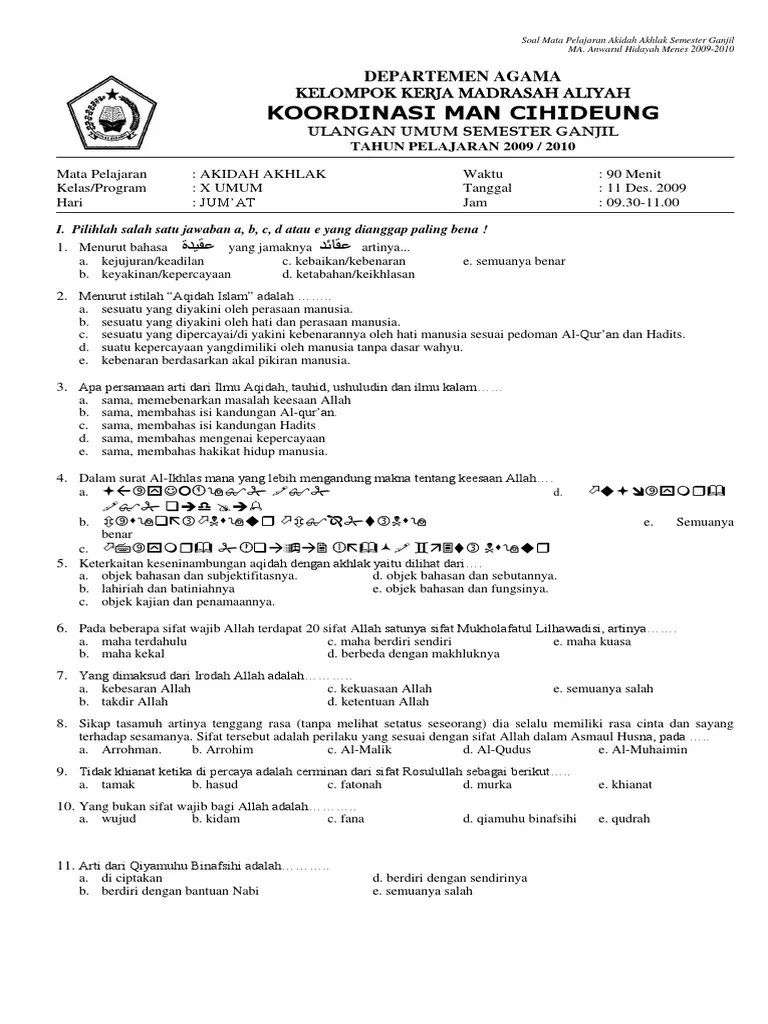 Contoh Soal Hots Akidah Akhlak Mi