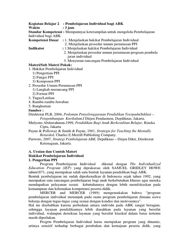 Program pembelajaran individual ( ppi ) untuk anak disleksia di kelas 5a sd. Pembelajaran Individual Pdf