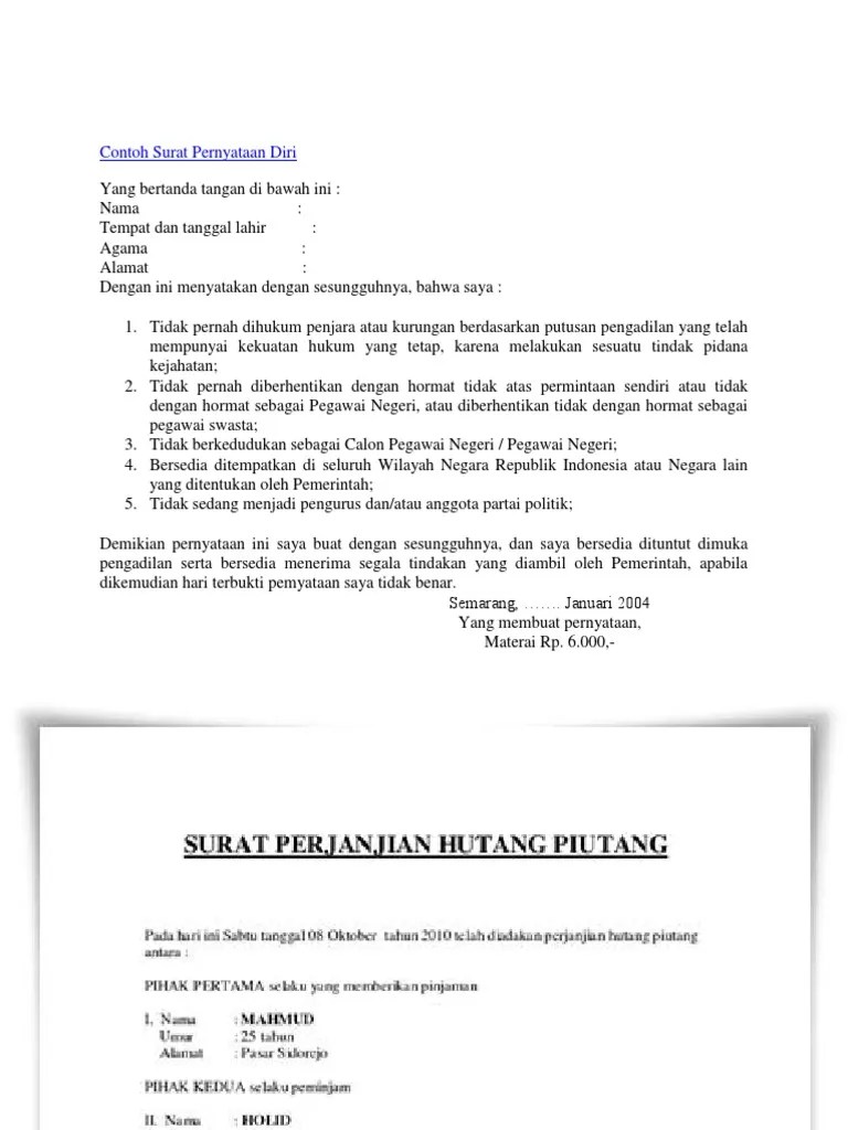 Saat ada bukti tertulis dengan materai . Contoh Surat Pernyataan Bermaterai Doc Nusagates