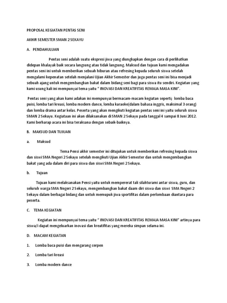 Contoh Proposal Kegiatan Pentas Seni – Beinyu.com