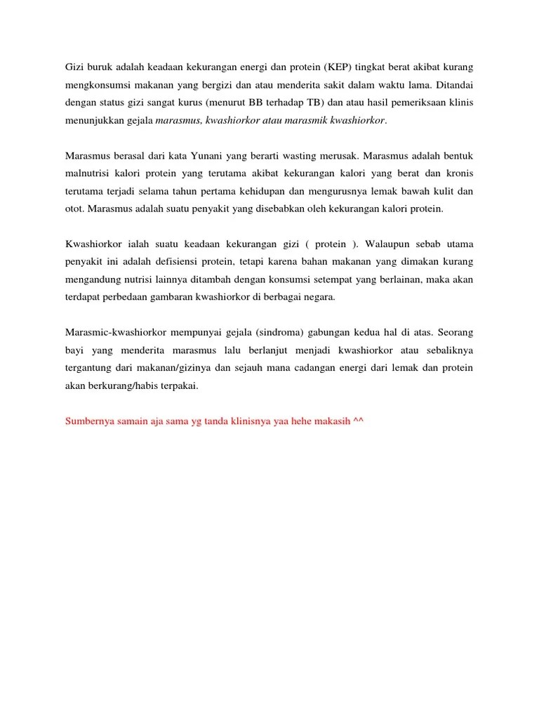 Pengertian Marasmus, Kwasiorkor, Marasmic-Kwasiorkor | PDF