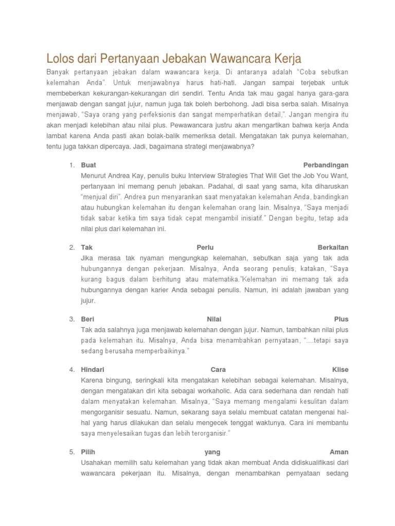 Jawaban Jika Ditanya Kelebihan Dan Kekurangan – Sekali
