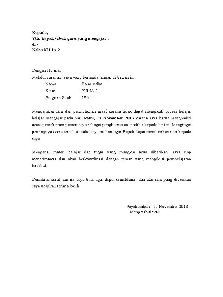 Sebagai pekerja, anda tentu tak mematuhi peraturan . Contoh Surat Izin Tidak Masuk Kuliah Karena Acara Keluarga