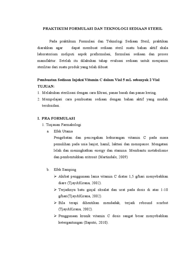 Lap. Perc 2 Pembuatan Sediaan Injeksi Vit.C | PDF