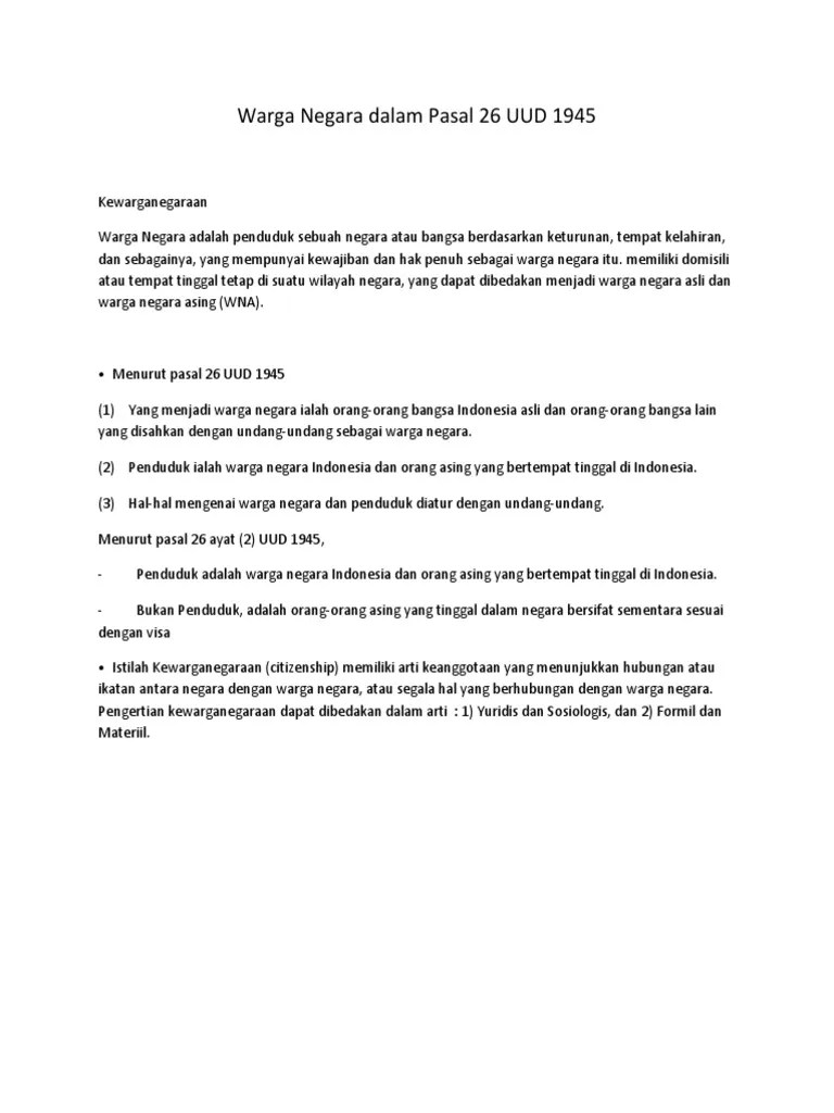 Warga Negara Dalam Pasal 26 UUD 1945 | PDF