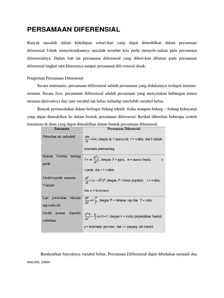 (2xy + x²) dx + (x² + y²)= 0 jawab langkah 1 buktikan persamaan differensial eksak. Persamaan Diferensial Pdf
