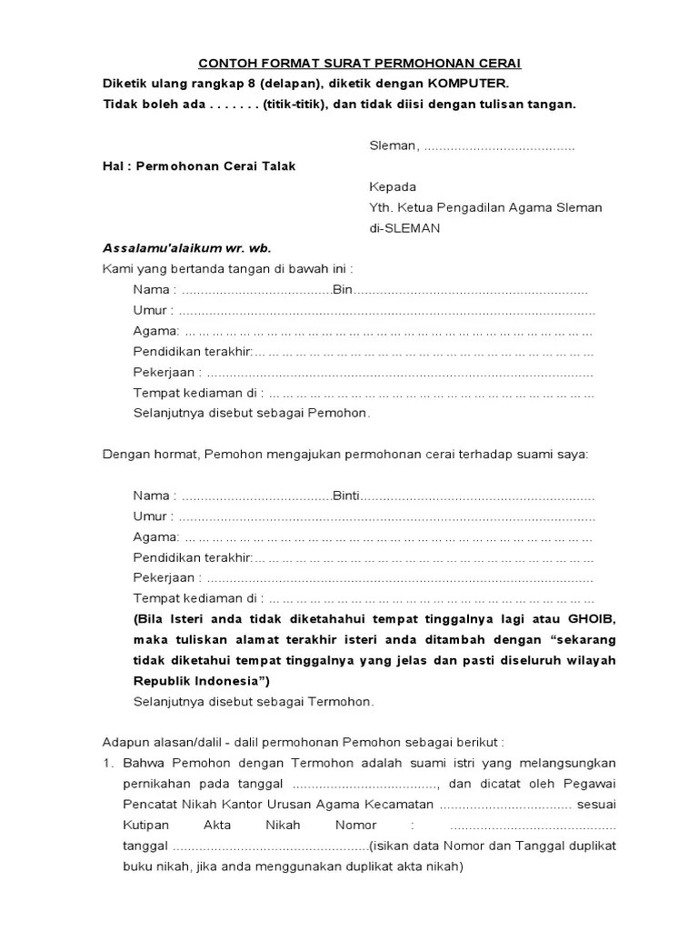 Lampiran surat edaran kepala badan administrasi kepegawaian negara nomor: . Surat Pernyataan Cerai Pns Contoh Surat Gugatan Cerai Istri Kepada Suami Pdf Nusagates