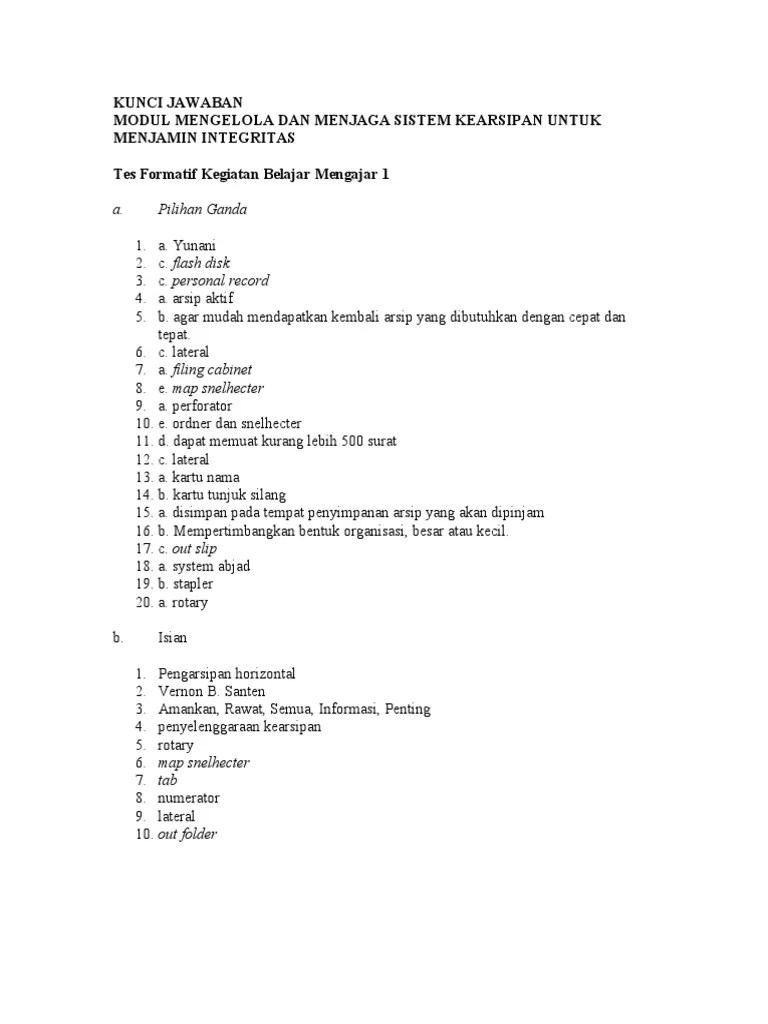 Lembaga kearsipan adalah lembaga yang memiliki fungsi, tugas, . Kunci Jawaban Mengelola Sistem Kearsipan Pdf