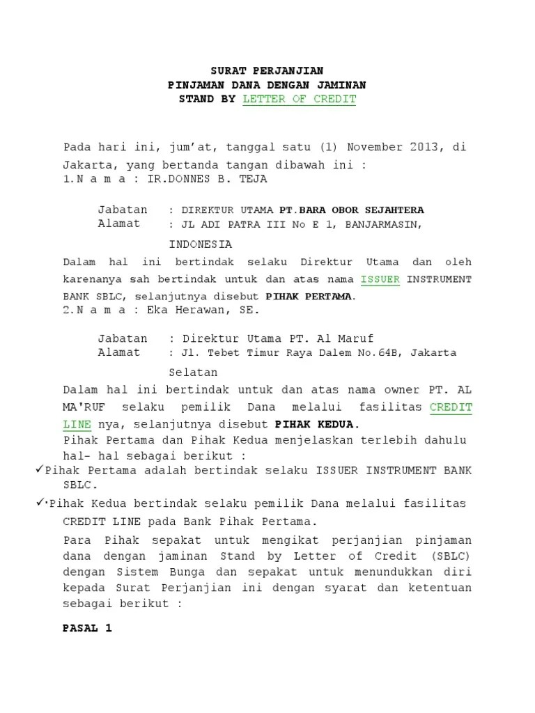 Contoh surat pengajuan pinjaman uang ke kantor. Surat Perjanjian Peminjaman Modal Pdf