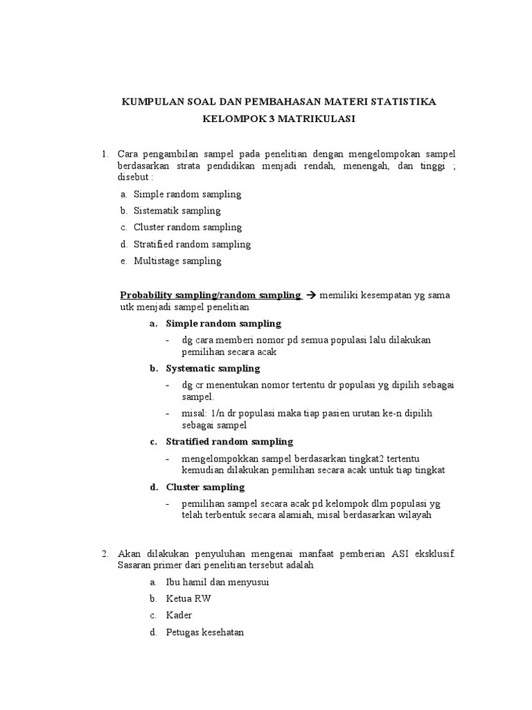 Contoh Soal Penarikan Sampel Beserta Jawabannya