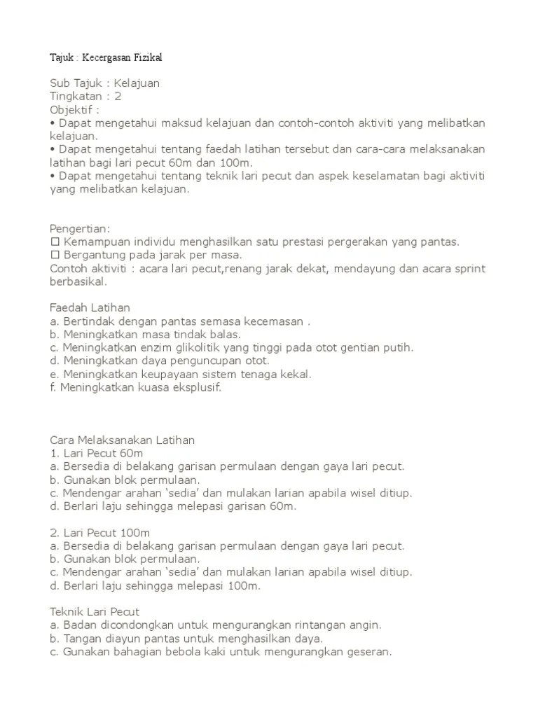 Setiap nota disusn mengikut tahun, subjek, bab dan topik berdasarkan dokumen standard kurikulum dan pentaksiran (dskp) oleh kementerian pendidikan malaysia . Nota Pjk Tingkatan 2 Kecergasan Fizikal Pdf