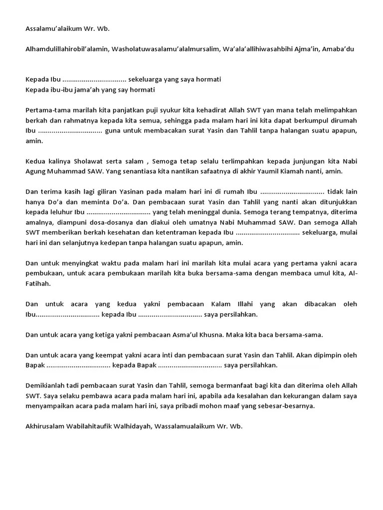 Kumpulan Teks Pembawa Acara Yasinan Ibu2 Terbaru - Contoh Teks Pembawa Acara  Terbaru