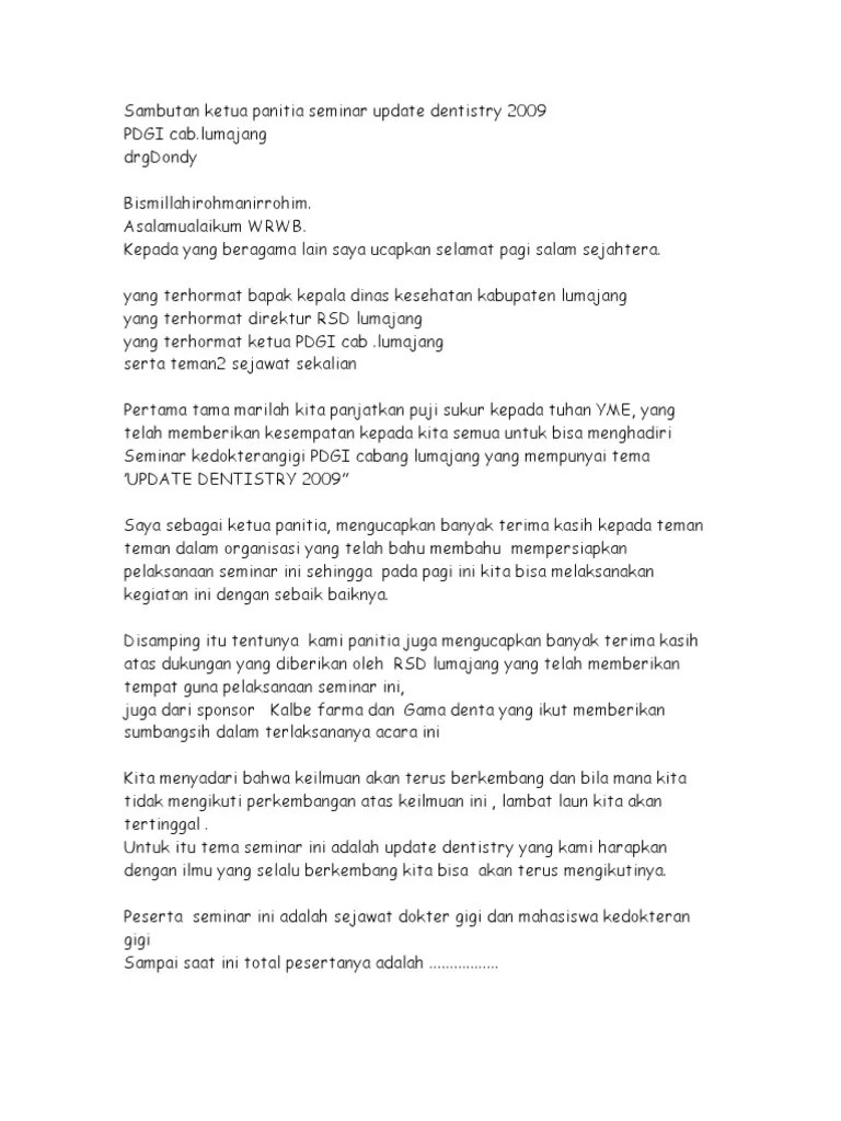 Contoh Sambutan Ketua Panitia Seminar Nasional