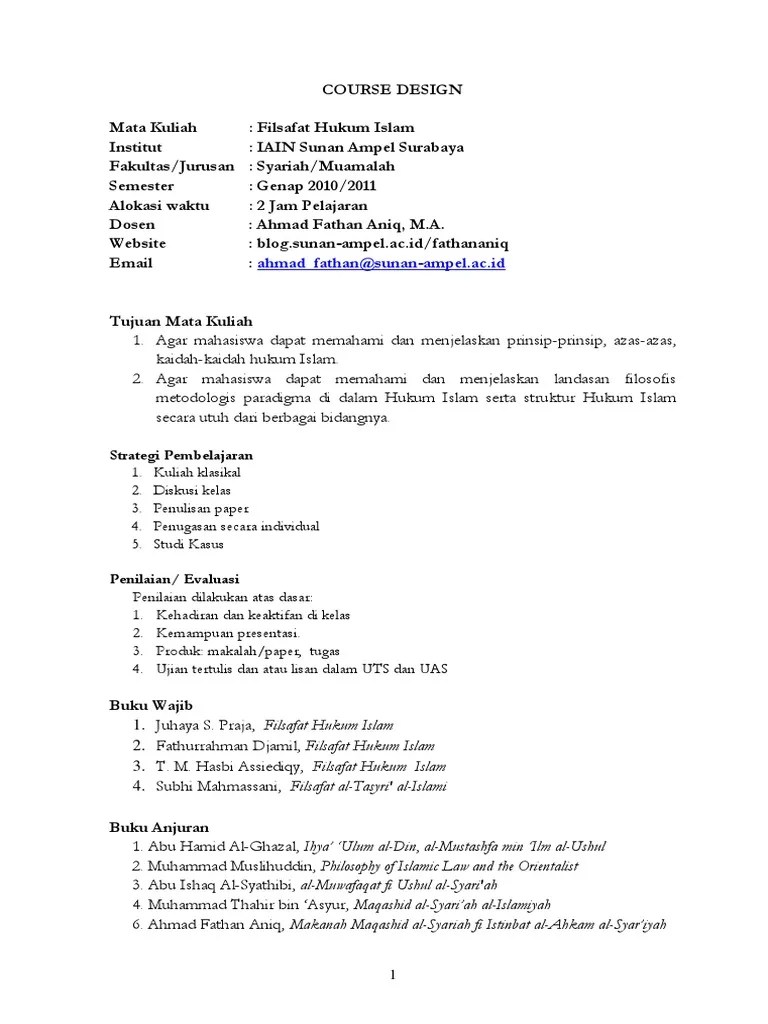 Sarjana bidang ilmu pengetahuan budaya yang mampu menganalisis filsafat baik dari bidang. Silabus Filsafat Hukum Islam Pdf