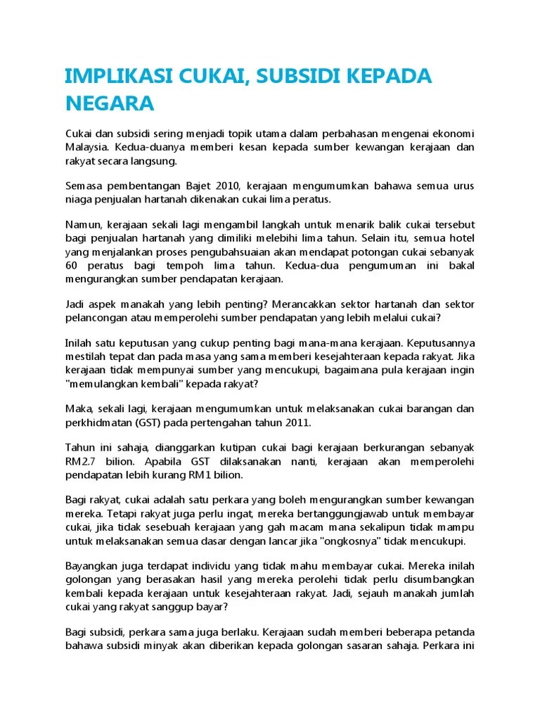 Contoh Karangan Kepentingan Cukai Kepada Negara - Cukai Meningkatkan