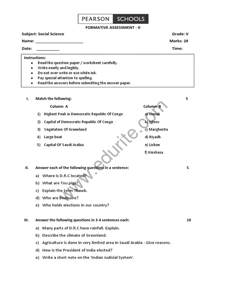 class 5 cbse social science question paper fa 2 pdf learning science