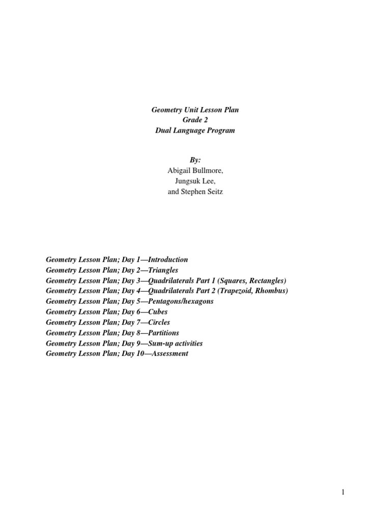 Education.com's geometry lesson plans amplify the importance aspects of geometry, especially in our everyday lives. Lesson Plan For 2nd Grade Geometry Pdf Shape Rectangle