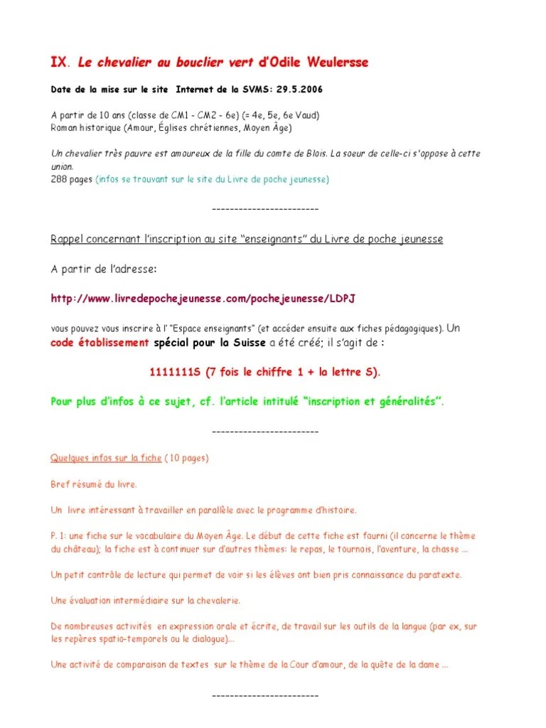 1) ce livre est un récit d'aventure et d'amour. Le_chevalier_bouclier_vert.pdf | Chevalerie | Moyen-Ãge