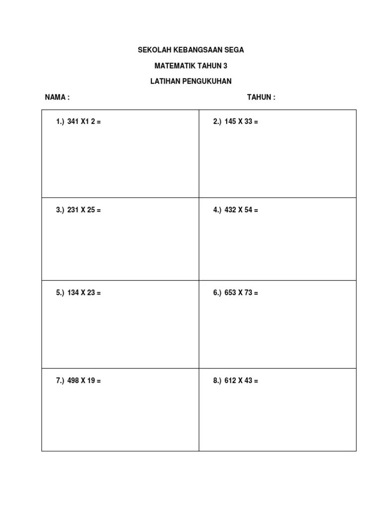 Terbalikkan pecahan yang mahu dibahagikan. Soalan Matematik Operasi Darab Tahun 2