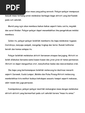 Ulasan aktiviti semasa cuti sekolah. Aktiviti Cuti Sekolah Pdf