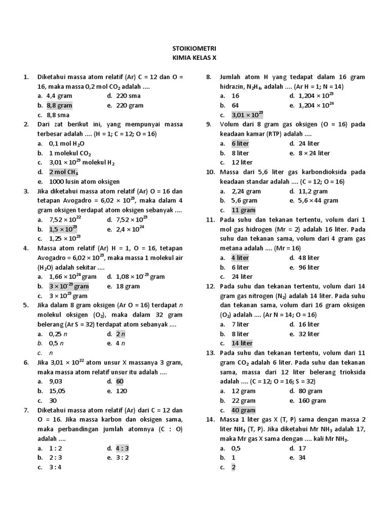 Persiapan ujian kenaikan kelas ( ukk) Soal Kimia Kls 10 Semester 1 Pdf Jawabanku Id