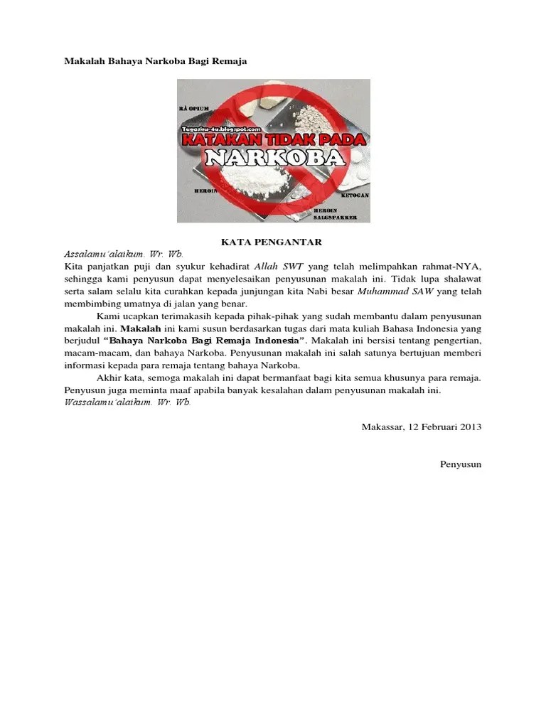 Makalah Bahaya Narkoba Bagi Remaja | PDF
