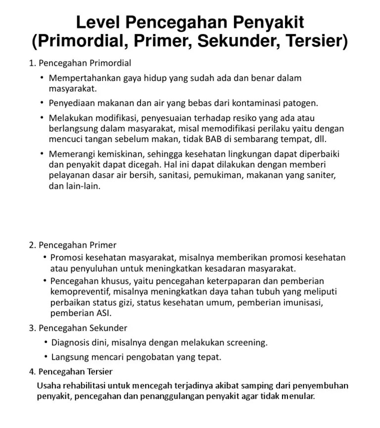 Level Pencegahan Penyakit (Primordial, Primer | PDF